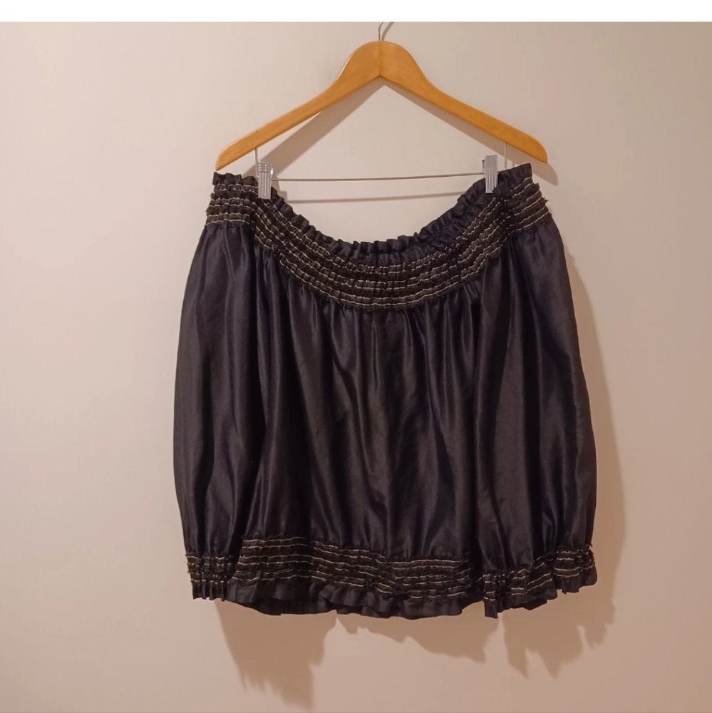 Ralph Lauren Black Label Off Shoulder Smocked Silk Blend Top